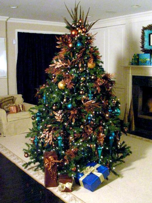 cách trang trí cây thông Noel, màu đồng, xanh mòng két, giáng sinh