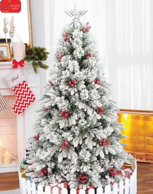 Cây Thông PE 3LL Phủ Tuyết Gắn Trái Đỏ